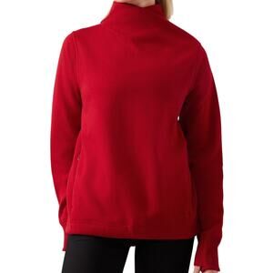 Athleta Cozy Karma Twist Neck Sweatshirt Oversized Zip Pockets Athletic Red S